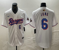 Nike Texas Rangers #6 Josh Jung White Champions Gold name Blue 6 front Authentic Stitched MLB Jersey