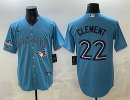 Nike Toronto Blue Jays #22 Ernie Clement Light Blue 2025 MLB World Series Patches MLB Jersey