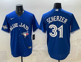Nike Toronto Blue Jays #31 Max Scherzer Blue 2025 MLB World Series Patches MLB Jersey