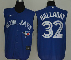 Nike Toronto Blue Jays #32 Roy Halladay Blue sleeveless Game Authentic Stitched MLB Jersey