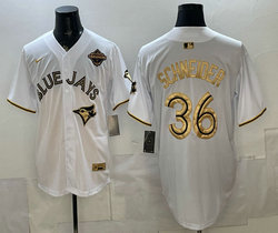 Nike Toronto Blue Jays #36 Davis Schneider White Gold Champion Stitched Baseball Jersey
