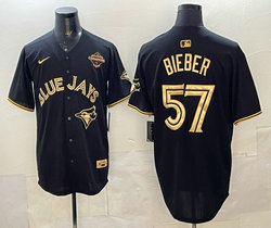 Nike Toronto Blue Jays #57 Shane Bieber Black Gold Champion Stitched Baseball Jersey