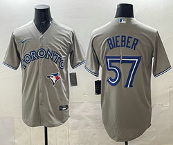 Nike Toronto Blue Jays #57 Shane Bieber Gray MLB Jersey