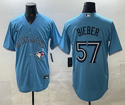 Nike Toronto Blue Jays #57 Shane Bieber Light Blue Authentic Stitched MLB Jersey
