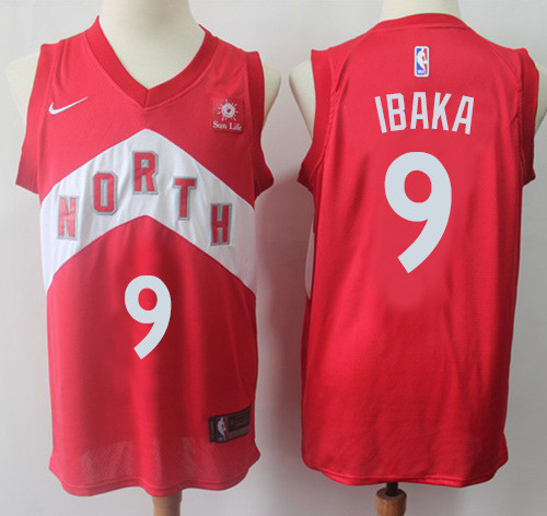 Nike Toronto Raptors #9 Serge Ibaka Red Game Playoffs Earned Edition With Advertising Authentic Stitched NBA Jersey