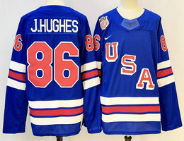 Nike USA #86 Jack Hughes Blue 2026 Olympic Stitched Jersey
