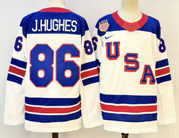Nike USA #86 Jack Hughes White 2026 Olympic Stitched Jersey