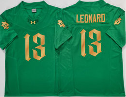 Notre Dame Fighting Irish #13 Riley Leonard Green Stitched Gold Name NCAA Jersey