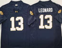 Notre Dame Fighting Irish #13 Riley Leonard Navy gold logo Stitched NCAA Jersey