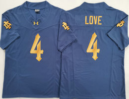 Notre Dame Fighting Irish #4 Jeremiyah Love Blue Gold Name Stitched NCAA Jersey