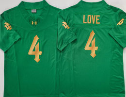 Notre Dame Fighting Irish #4 Jeremiyah Love Green Gold Name Stitched NCAA Jersey