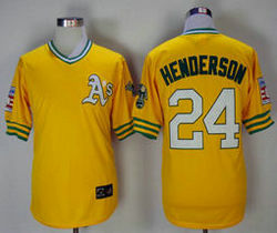 Oakland Athletics #24 Rickey Henderson Gold Pullover Throwback Authentic stitched MLB jersey