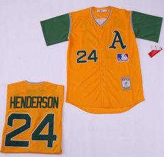 Oakland Athletics #24 Rickey Henderson Gold Throwback Authentic stitched MLB jerseys