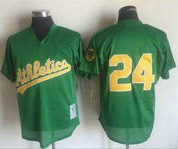 Oakland Athletics #24 Rickey Henderson Green Mitchell And Ness 1998 Throwback Stitched MLB Jersey