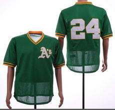 Oakland Athletics #24 Rickey Henderson Green Throwback Mesh Stitched MLB Jersey
