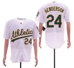 Oakland Athletics #24 Rickey Henderson White Game With Team Patch Authentic stitched MLB jersey