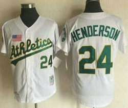 Oakland Athletics #24 Rickey Henderson White Throwback Authentic stitched MLB jersey
