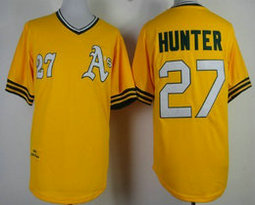 Oakland Athletics #27 Catfish Hunter Gold Throwback Authentic stitched MLB jersey