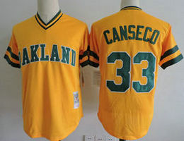 Oakland Athletics #33 Jose Canseco Gold Pullover Throwback Authentic Stitched MLB Jerseys