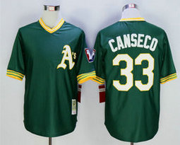 Oakland Athletics #33 Jose Canseco Green Pullover Throwback Authentic Stitched MLB Jerseys