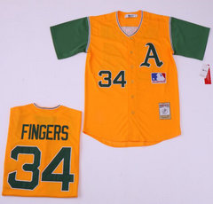Oakland Athletics #34 Rollie Fingers Gold Throwback Authentic stitched MLB jerseys