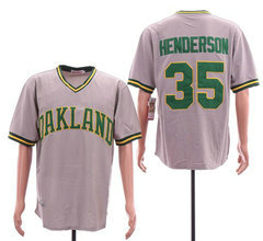 Oakland Athletics #35 Rickey Henderson Grey Pullover Throwback Stitched MLB Jersey