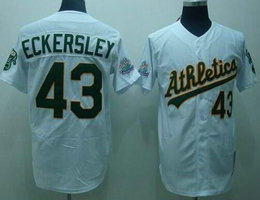 Oakland Athletics #43 Dennis Eckersley White Throwback Authentic stitched MLB jersey