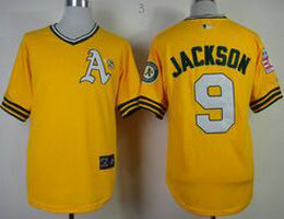 Oakland Athletics #9 Reggie Jackson Gold Pullover Throwback Authentic stitched MLB jersey