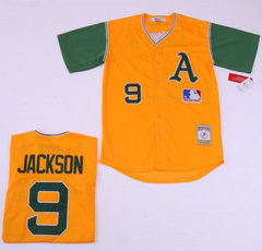 Oakland Athletics #9 Reggie Jackson Gold Throwback Authentic stitched MLB jerseys