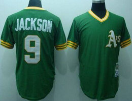 Oakland Athletics #9 Reggie Jackson Green Pullover Throwback Authentic stitched MLB jersey