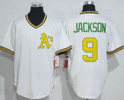 Oakland Athletics #9 Reggie Jackson White Pullover Throwback Authentic stitched MLB jersey