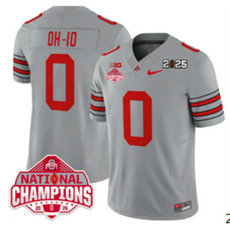 Ohio State Buckeyes #0 OH-IO Grey 2025 CFP Final With National Champions Patch Jersey