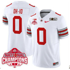 Ohio State Buckeyes #0 OH-IO White 2025 CFP Final With National Champions Patch Jersey