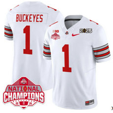 Ohio State Buckeyes #1 Buckeyes White 2025 CFP Final With National Champions Patch Jersey