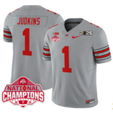 Ohio State Buckeyes #1 Quinshon Judkins Grey 2025 CFP Final With National Champions Patch Jersey