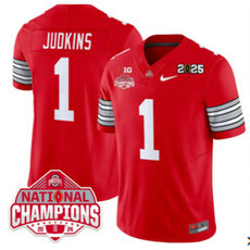 Ohio State Buckeyes #1 Quinshon Judkins Red 2025 CFP Final With National Champions Patch Jersey