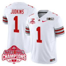Ohio State Buckeyes #1 Quinshon Judkins White 2025 CFP Final With National Champions Patch Jersey
