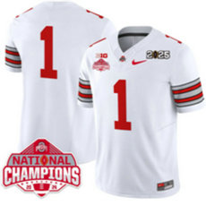 Ohio State Buckeyes #1 Quinshon Judkins White no name 2025 CFP Final With National Champions Patch Jersey