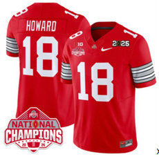 Ohio State Buckeyes #18 Will Howard Red 2025 CFP Final Champions Patch Stitched Football Jersey