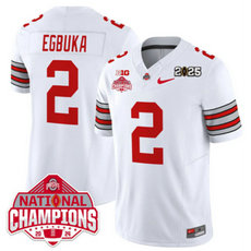 Ohio State Buckeyes #2 Emeka Egbuka White 2025 CFP Final With National Champions Patch Jersey