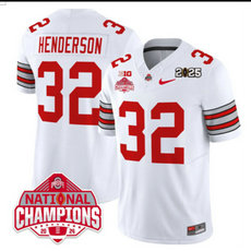 Ohio State Buckeyes #32 TreVeyon Henderson White no name 2025 CFP Final With National Champions Patch Jersey