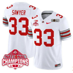Ohio State Buckeyes #33 Jack Sawyer White 2025 CFP Final With National Champions Patch NCAA Jersey