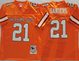 Oklahoma State Cowboys #21 Barry Sanders Orange Throwback Authentic Stitched NCAA Jersey