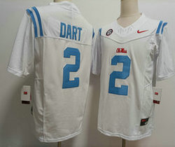 Ole Miss Rebels #2 Jaxson Dart White Blue number Authentic Stitched NCAA Jersey