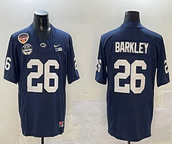 Penn State Nittany Lions #26 Saquon Barkley Navy 2024 Fiesta Bowl Champions and Discover Orange Bowl Patch Jersey