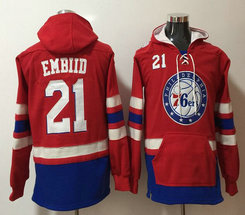 Philadelphia 76ers #21 Joel Embiid Red Hoodies Basketball Jersey