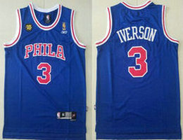 Philadelphia 76ers #3 Allen Iverson Blue 10th Throwback Authentic Stitched NBA jersey