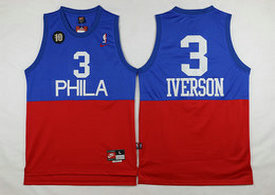 Philadelphia 76ers #3 Allen Iverson Blue Red Authentic Stitched NBA jersey
