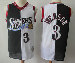 Philadelphia 76ers #3 Allen Iverson Red and white Split Throwback Authentic Stitched NBA Jersey