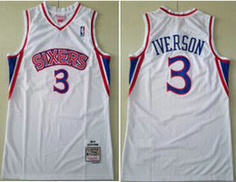 Philadelphia 76ers #3 Allen Iverson White Hardwood Classics Authentic Stitched NBA Jerseys
